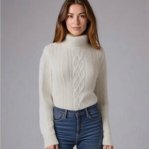 Croft & Barrow Turtleneck Sweater Size Large White‎ Cable Knit Preppy Academia